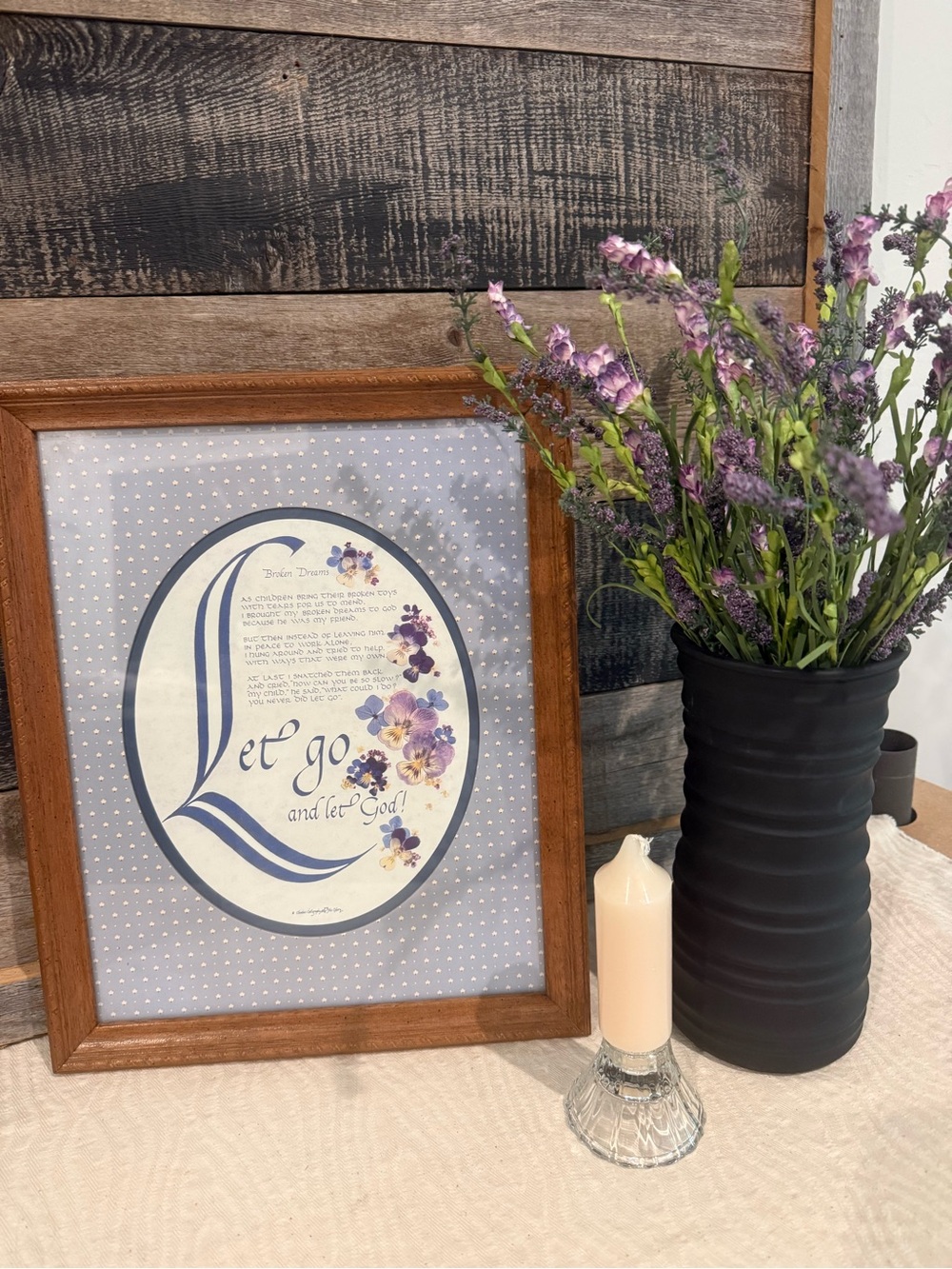 Vintage Cottage Core "Let Go & Let God" Framed Home Interior Wall Art